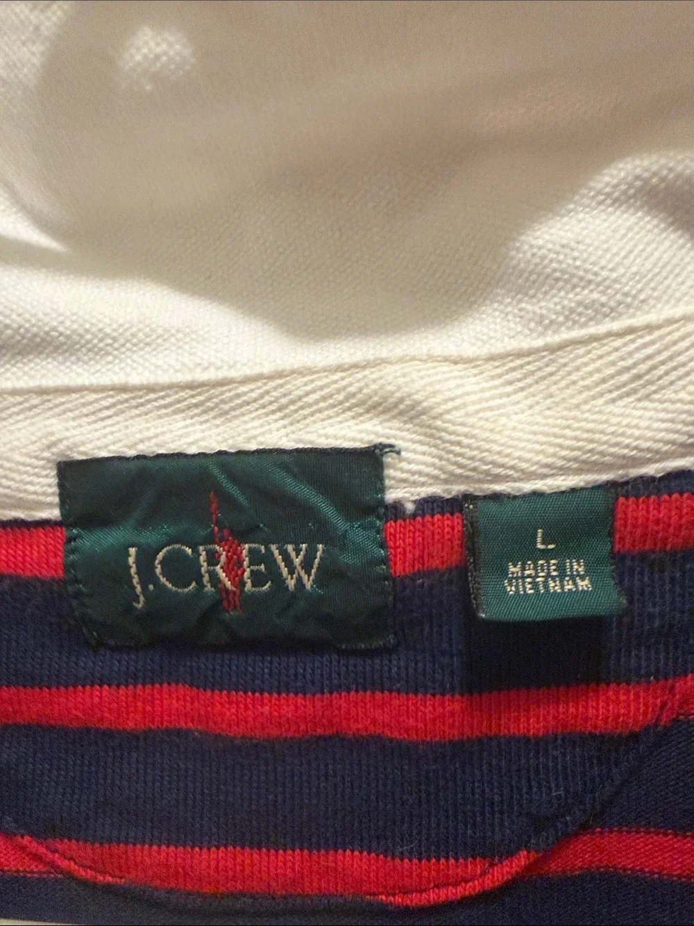 J. Crew Red & Navy Striped Rugby Polo with White Collar